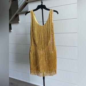 New without tags- Gold fringe dress- large
